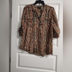 5/$25 New Directions Women’s Snake-Print Blouse in Brown and Tan